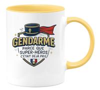 quotedazur - Mug Gendarme : parce que super-héros c'était déjà pris - Tasse Cadeau Gendarme Homme - Jaune/Céramique