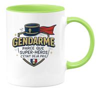 quotedazur - Mug Gendarme : parce que super-héros c'était déjà pris - Tasse Cadeau Gendarme Homme - Vert/Céramique