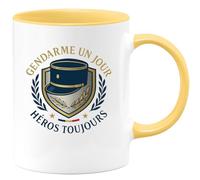 quotedazur - Mug Gendarme un jour, héros toujours - Tasse Cadeau Gendarme Homme - Jaune/Céramique