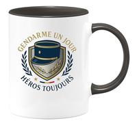 quotedazur - Mug Gendarme un jour, héros toujours - Tasse Cadeau Gendarme Homme - Noir/Céramique