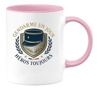 quotedazur - Mug Gendarme un jour, héros toujours - Tasse Cadeau Gendarme Homme - Rose/Céramique