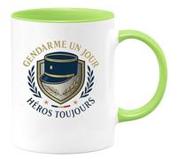 quotedazur - Mug Gendarme un jour, héros toujours - Tasse Cadeau Gendarme Homme - Vert/Céramique