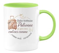 quotedazur - Mug Globe-trotteuse et Patronne : je gère mes valises comme mon entreprise - Tasse Cadeau Patronne Femme - Vert/Céramique