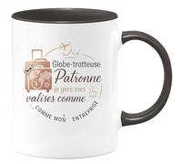 quotedazur - Mug Globe-trotteuse et Patronne : je gère mes valises comme mon entreprise - Tasse Cadeau Patronne Femme - Noir/Céramique