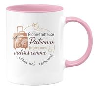 quotedazur - Mug Globe-trotteuse et Patronne : je gère mes valises comme mon entreprise - Tasse Cadeau Patronne Femme - Rose/Céramique