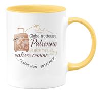 quotedazur - Mug Globe-trotteuse et Patronne : je gère mes valises comme mon entreprise - Tasse Cadeau Patronne Femme - Jaune/Céramique