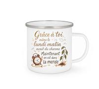 quotedazur - Mug Grâce à toi, même le lundi matin avait du charme. Maintenant on est dans la merde - Tasse Cadeau Collègue Femme - Blanc/Emaillé