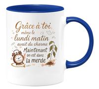 quotedazur - Mug Grâce à toi, même le lundi matin avait du charme. Maintenant on est dans la merde - Tasse Cadeau Collègue Femme - Bleu/Céramique