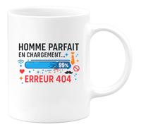 quotedazur - Mug homme parfait en chargement... erreur 404 - Tasse Cadeau Humour Homme - Blanc/Céramique