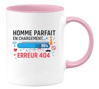 quotedazur - Mug homme parfait en chargement... erreur 404 - Tasse Cadeau Humour Homme - Rose/Céramique