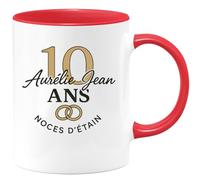 quotedazur - Mug Humour 10 Ans Noces D'étain - Aurélie Jean - Cadeau Élégant Tasse Anniversaire Noces D'étain Pour Elle