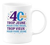 quotedazur - Mug Humour 40 ans trop jeune pour être vieux, faire Cadeau Homme