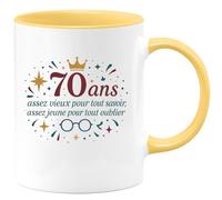 quotedazur - Mug Humour 70 ans : assez vieux pour tout savoir, assez jeune pour tout oublier - Cadeau 70 ans Femme