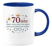 quotedazur - Mug Humour 70 ans : assez vieux pour tout savoir, assez jeune pour tout oublier - Cadeau 70 ans Femme