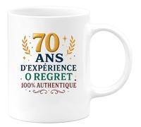 quotedazur - Mug Humour 70 ans d'expérience, 0 regret, 100% authentique - Cadeau 70 ans Femme