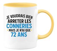 quotedazur - Mug Humour 72 Ans Et Toujours Prêt À Faire Des Bêtises Esprit Toute Épreuve Cadeau Original Pour Amateur D'humour, Tasse Vintage Anniversaire