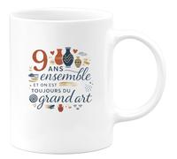 quotedazur - Mug Humour 9 ans ensemble et on est toujours du grand art - Cadeau Noces de Faïence Femme