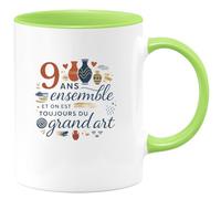 quotedazur - Mug Humour 9 ans ensemble et on est toujours du grand art - Cadeau Noces de Faïence Femme