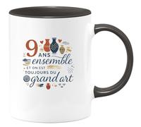 quotedazur - Mug Humour 9 ans ensemble et on est toujours du grand art - Cadeau Noces de Faïence Femme