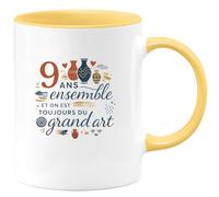 quotedazur - Mug Humour 9 ans ensemble et on est toujours du grand art - Cadeau Noces de Faïence Femme
