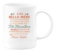 quotedazur - Mug Humour À Ma Belle-Mère, Merci Pour Ce Cadeau Précieux, Ton Fils Merveilleux. Amour, Sophia. Original Tasse Personnalisée Pleine D'amour