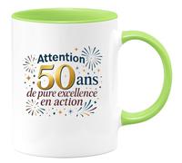 quotedazur - Mug Humour Attention : 50 ans de pure excellence en action - Cadeau 50 ans Femme