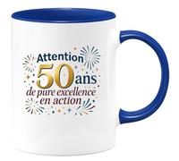 quotedazur - Mug Humour Attention : 50 ans de pure excellence en action - Cadeau 50 ans Femme