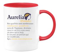 quotedazur - Mug Humour Aurelia : Prénom Avec Intelligence, Gentillesse Et Humour, Un Cadeau Original En Tasse - Idée Cadeau Originale Pour Une Tasse Personnalisée Unique