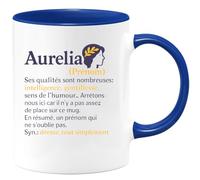 quotedazur - Mug Humour Aurelia Prénom Avec Intelligence, Gentillesse Et Un Cadeau Original En Tasse Idée Originale Pour Une Personnalisée Unique