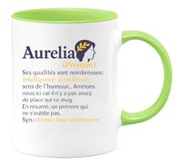 quotedazur - Mug Humour Aurelia Prénom Avec Intelligence, Gentillesse Et Un Cadeau Original En Tasse Idée Originale Pour Une Personnalisée Unique