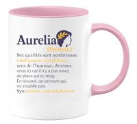 quotedazur - Mug Humour Aurelia Prénom Avec Intelligence, Gentillesse Et Un Cadeau Original En Tasse Idée Originale Pour Une Personnalisée Unique