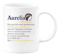 quotedazur - Mug Humour Aurelia Prénom Avec Intelligence, Gentillesse Et Un Cadeau Original En Tasse Idée Originale Pour Une Personnalisée Unique