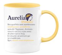 quotedazur - Mug Humour Aurelia Prénom Avec Intelligence, Gentillesse Et Un Cadeau Original En Tasse Idée Originale Pour Une Personnalisée Unique