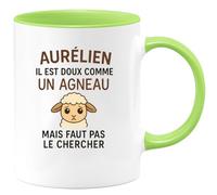 quotedazur - Mug Humour Aurélien Il Est Doux Comme Un Agneau Mais Faut Pas Le Chercher - Idée Cadeau Originale Tasse Homme Doux Mais Redoutable