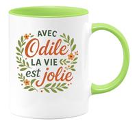 quotedazur - Mug Humour Avec Odile, La Vie Devient Plus Jolie : Un Cadeau Plein De Douceur - Idée Cadeau Parfaite Tasse Personnalisée Pour Femme Élégante Et Dynamique