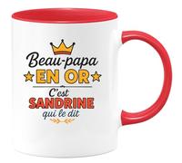 quotedazur - Mug Humour Beau-papa En Or - Cadeau Spécial De La Part De Sandrine Sur Cette Tasse - Idée Cadeau Originale Avec Tasse Personnalisée Pour Beau-papa Unique