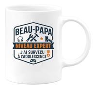 quotedazur - Mug Humour Beau-Papa niveau expert : j'ai survécu à l'adolescence - Cadeau Beau-Papa Homme