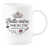 quotedazur - Mug Humour Belle-mère et fière de l'être (malgré les clichés) - Cadeau Belle-mère Femme