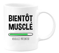 quotedazur - Mug Humour Bientôt Musclé Veuillez Patienter - Tasse Cadeau Humour Adolescent Musculation - Blanc/Céramique