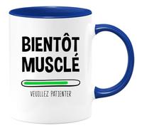 quotedazur - Mug Humour Bientôt Musclé Veuillez Patienter - Tasse Cadeau Humour Adolescent Musculation - Bleu/Céramique