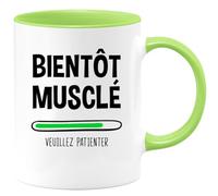 quotedazur - Mug Humour Bientôt Musclé Veuillez Patienter - Tasse Cadeau Humour Adolescent Musculation - Vert/Céramique