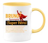 quotedazur - Mug Humour Bruno Synonyme Super Héro Un Papa Et Grand-père Extraordinaire, Au Cœur D'or Adore Sa Famille Cadeau Parfait Tasse Pour Héros, Amour