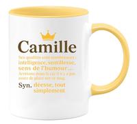 quotedazur - Mug Humour Camille, Prénom Synonyme De Déesse, Doté D'intelligence, Gentillesse Et Humour, Un Cadeau Inoubliable. - Idée Cadeau Originale - Tasse Personnalisée Pour Femme Unique