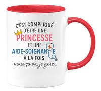 quotedazur - Mug Humour C'est Compliqué D'être Princesse Et Aide-Soignante, Mais Je Gère Avec Humour - Idée Cadeau Tasse Humour Pour Aide-Soignante Et Princesse