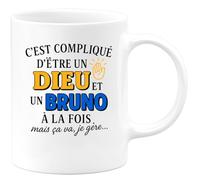 quotedazur - Mug Humour C'est Compliqué D'être Un Dieu Et Bruno À La Fois, Mais Ça Va, Je Gère Idée Cadeau Originale Tasse Divin