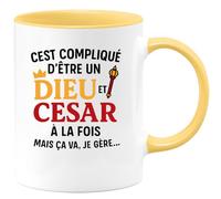 quotedazur - Mug Humour C'est Compliqué D'être Un Dieu Et César À La Fois, Mais Ça Va, Je Gère Idée Cadeau Tasse Originale Pour Homme Fier Audacieux