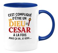 quotedazur - Mug Humour C'est Compliqué D'être Un Dieu Et César À La Fois, Mais Ça Va, Je Gère Idée Cadeau Tasse Originale Pour Homme Fier Audacieux