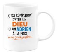 quotedazur - Mug Humour C'est Compliqué D'être Un Dieu Et Un Adrien, Mais Je Gère Avec Humour Ce Cadeau Unique - Idée Cadeau Originale Tasse Pour Homme Adrien