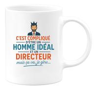 quotedazur - Mug Humour C'est Compliqué D'être Un Homme Idéal Et Un Directeur, Mais Ça Va, Je Gère. - Idée Cadeau Originale, Tasse Homme Gestionnaire, Parfait Pour Directeur