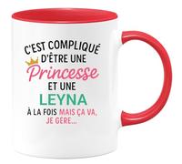 quotedazur - Mug Humour C'est Compliqué D'être Une Leyna Et Une Princesse - Idée Cadeau Prénom Leyna Anniversaire